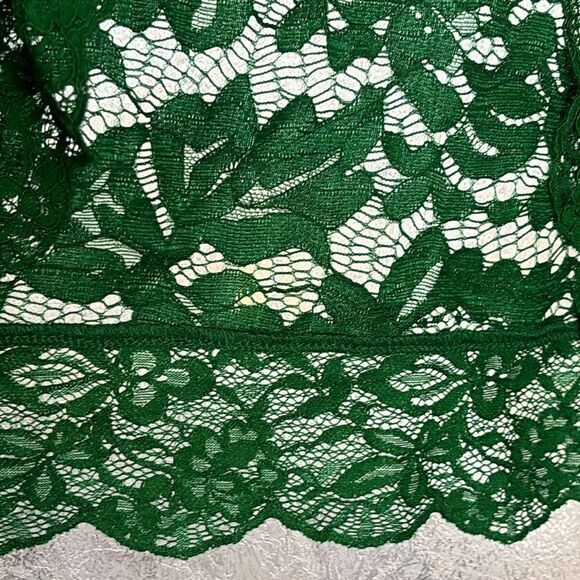 NWT Akira Women’s Green Lace Cropped Cardigan Sweater Bolero 3/4 Length Sleeve L - Picture 5 of 6